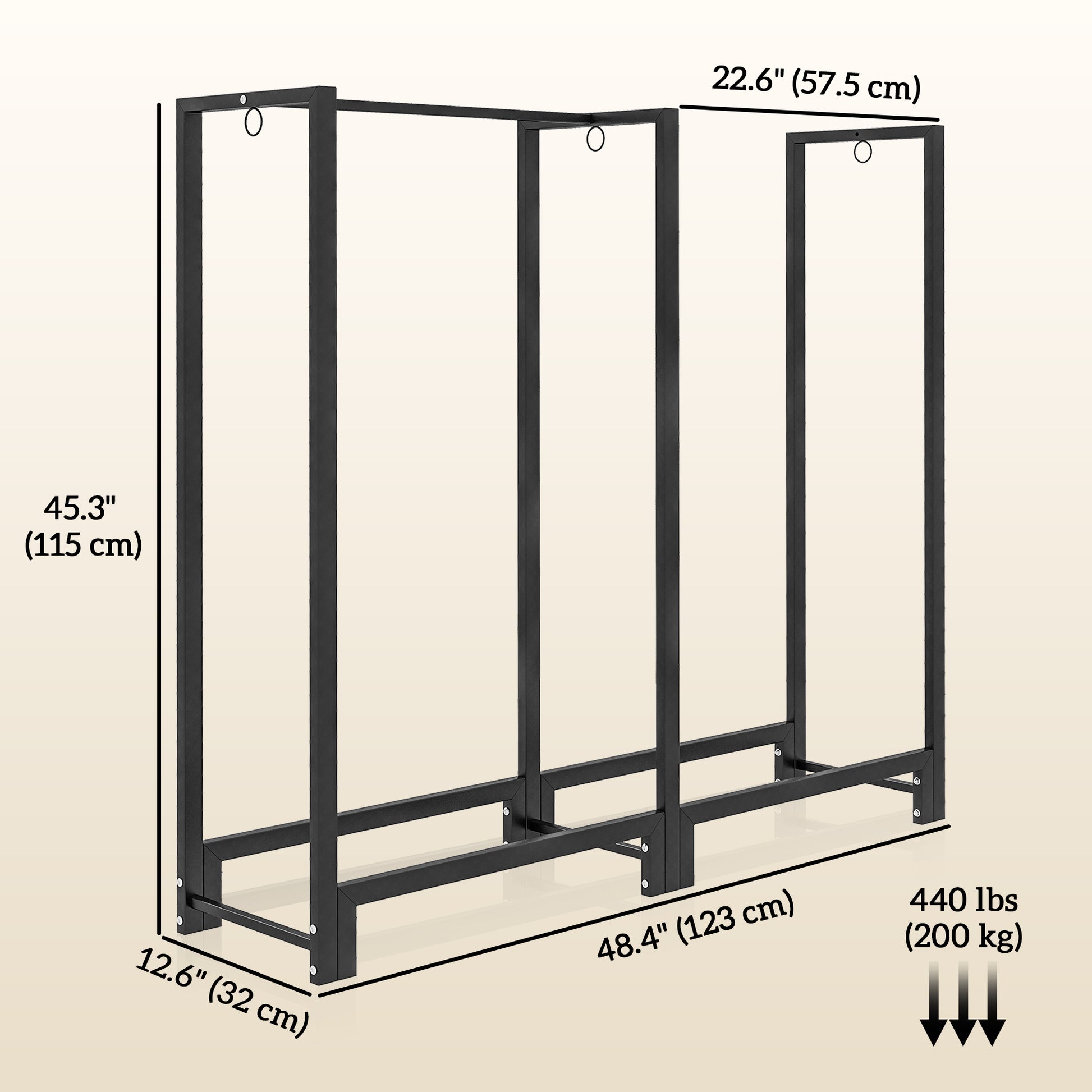 4ft Firewood Rack with Dual Space and Lock Rings, Steel Log Holder for Outdoor Indoor, Black Firewood Racks   at Gallery Canada