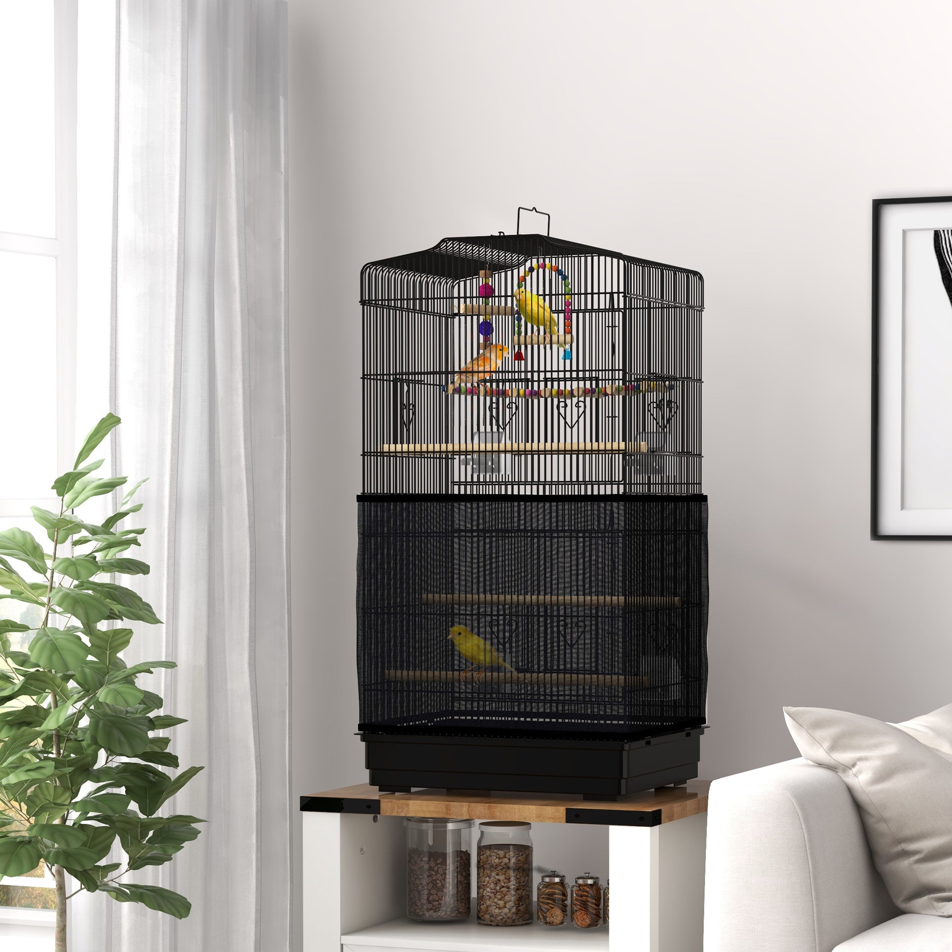 36" Bird Cage with Accessories, Handle, Mesh Cover, Tray, Black Bird Cages Black  at Gallery Canada