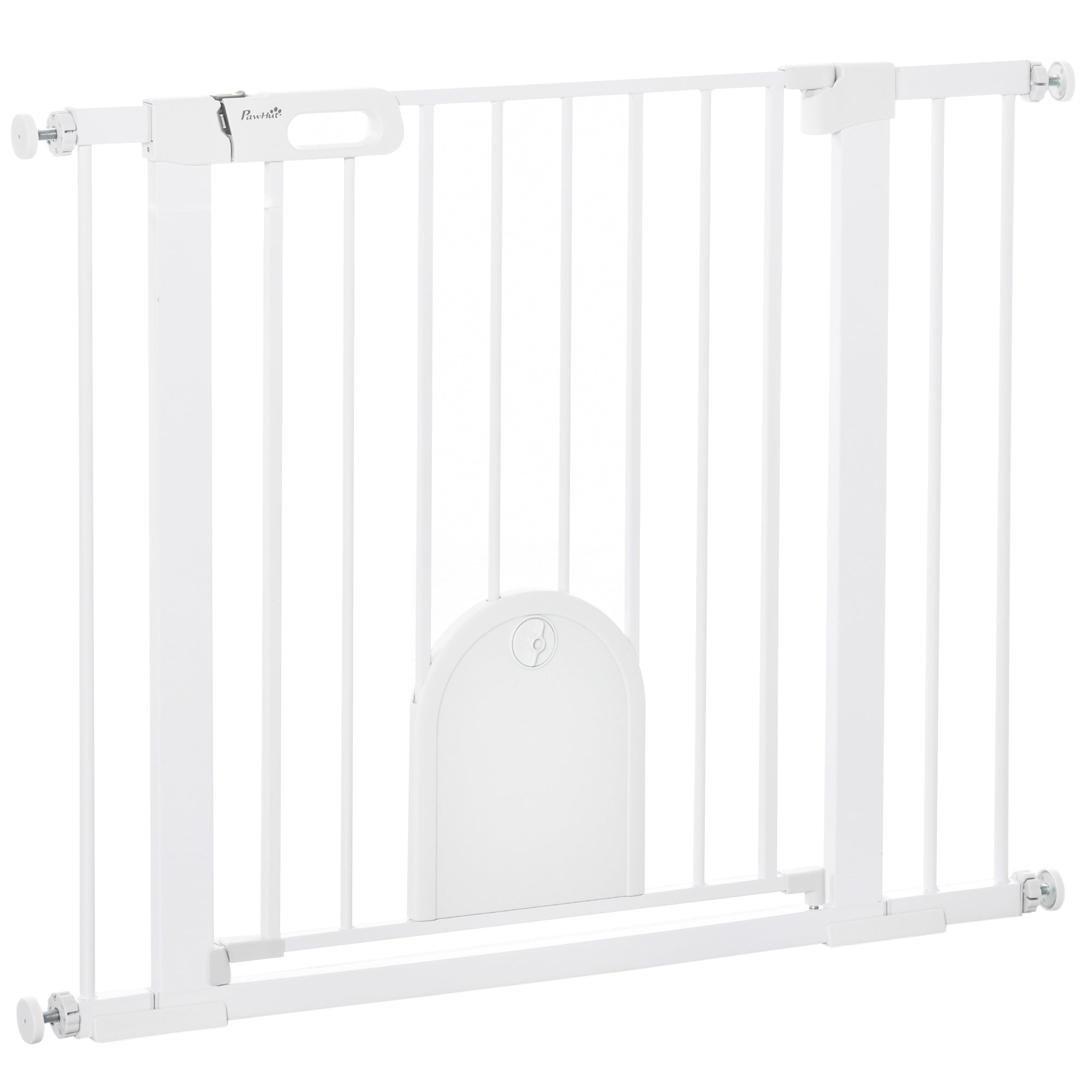 Extra Wide Pet Gate with Cat Door, Auto Close, Double Locking, White Houses, Kennels & Pens White  at Gallery Canada