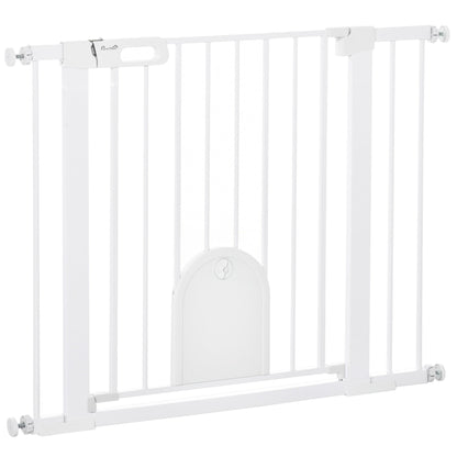 Extra Wide Pet Gate with Cat Door, Auto Close, Double Locking, White Houses, Kennels & Pens White  at Gallery Canada