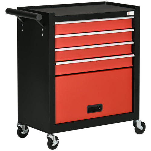 4-Drawer Tool Chest with 4 Wheels, Rolling Tool Box and Storage Cabinet, Portable Tool Organizer for Garage, Red