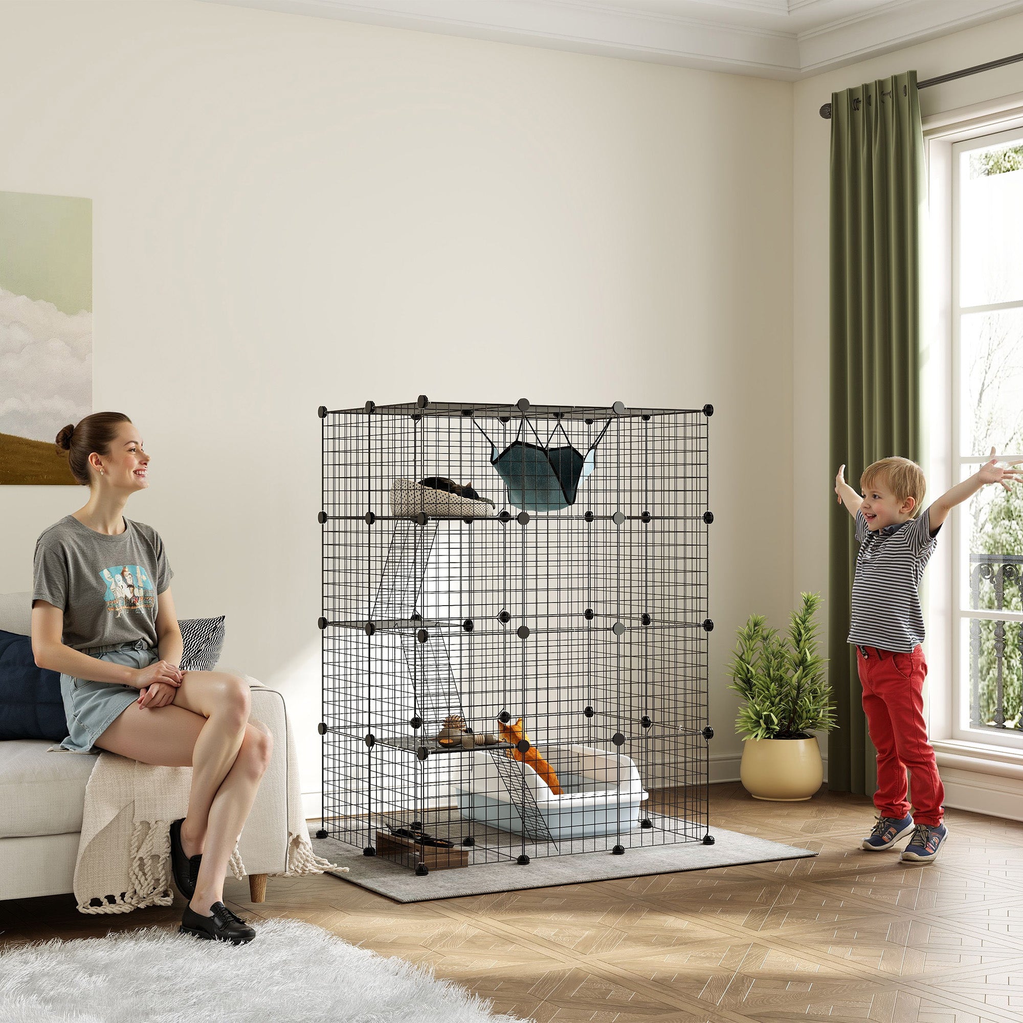4-Tier DIY Large Cat Cage with Hammock, Platforms, Ramps, Accessories for 1-3 Cats, Indoor Use, Black Outdoor Cat Enclosures at Gallery Canada