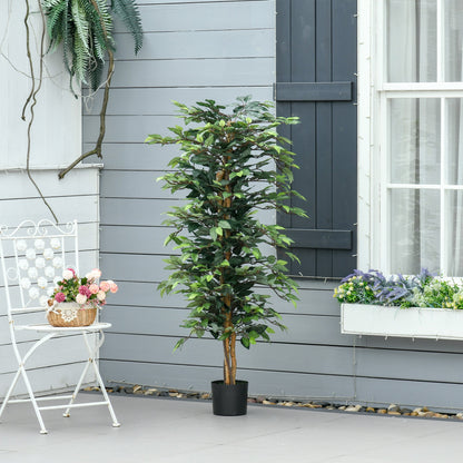 5FT Artificial Ficus Tree, Fake Tree with Leaves, Faux Plant in Nursery Pot for Indoor and Outdoor Decoration Artificial Trees   at Gallery Canada