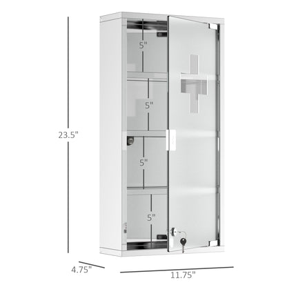 Wall Mount Medicine Cabinet, Bathroom Cabinet with 4 Tier Shelves, Stainless Steel Frame and Glass Door, Lockable with 2 Keys, Silver, 12" x 23.5" Mirror Medicine Cabinets   at Gallery Canada