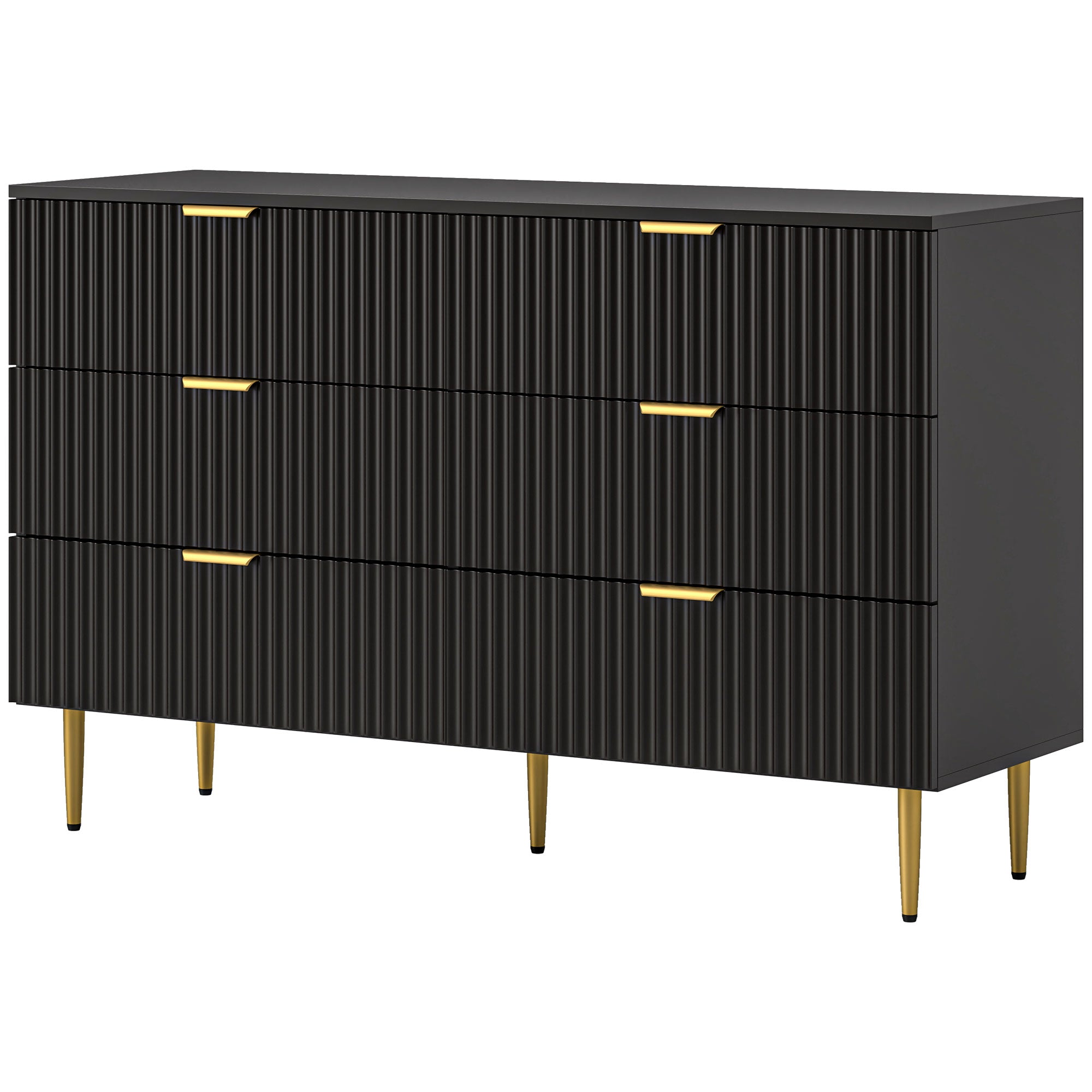 Modern Chest of Drawers 6 Drawer Dresser for Bedroom with Gold Legs and Handles, Black Storage Cabinets at Gallery Canada