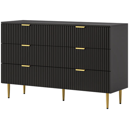 Modern Chest of Drawers 6 Drawer Dresser for Bedroom with Gold Legs and Handles, Black Storage Cabinets at Gallery Canada