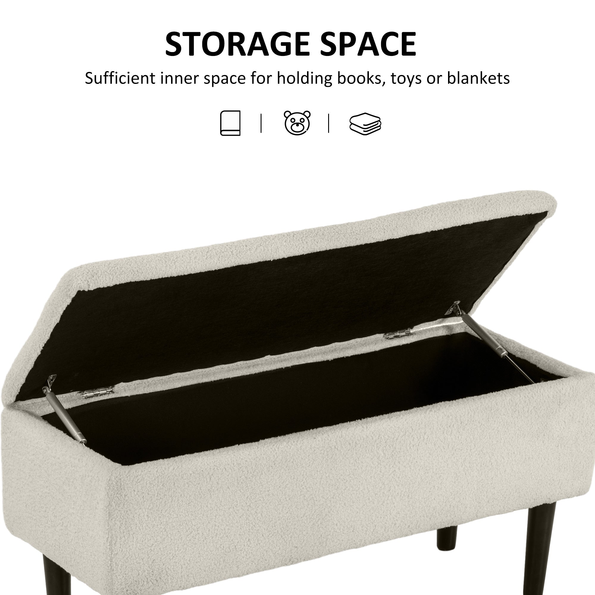 37 Inch Modern Ottoman with Storage and Wooden Legs, Storage Ottoman with Teddy Velvet Upholstery, for Living Room, Bedroom, Cream White Storage Ottomans & Benches at Gallery Canada