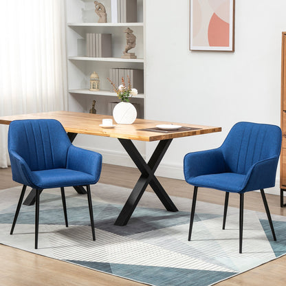 Dining Chairs Set of 2, Upholstered Linen Fabric Accent Chairs with Metal Legs, Dark Blue Bar Stools   at Gallery Canada