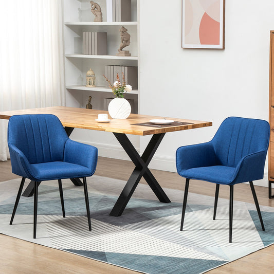 Dining Chairs Set of 2, Upholstered Linen Fabric Accent Chairs with Metal Legs, Dark Blue Bar Stools Dark Blue  at Gallery Canada