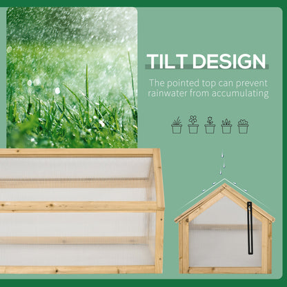 Portable Wooden Cold Frame Greenhouse Raised Planter with Openable Top, Light Brown Cold Frame Greenhouses   at Gallery Canada