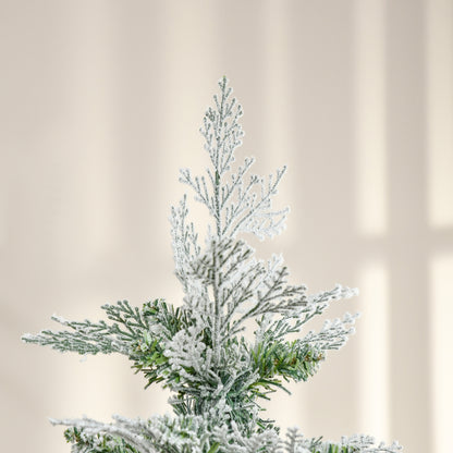 5 Feet Pencil Snow Flocked Artificial Christmas Tree with 517 Realistic Cypress Branches, Auto Open, Green Pencil Christmas Trees   at Gallery Canada