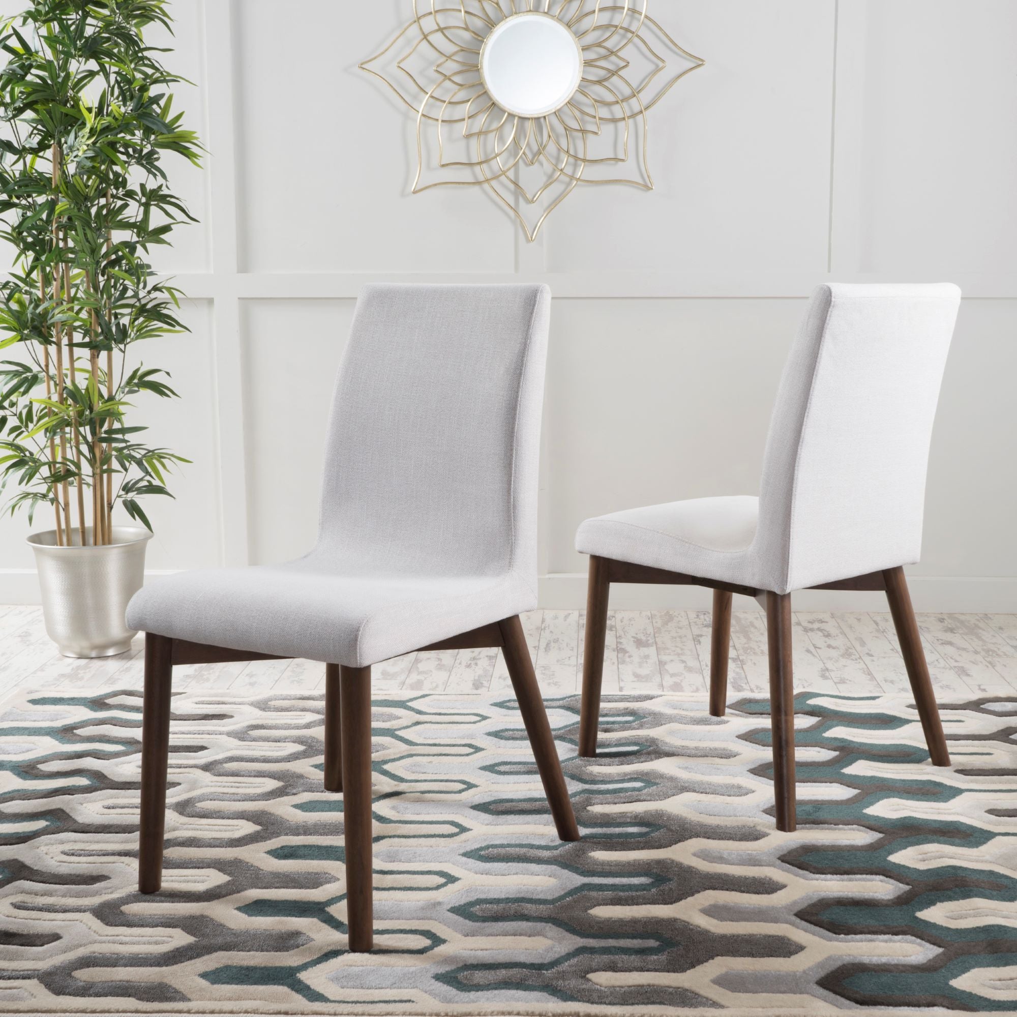 of 2 Scandinavian Dining Chairs with Solid Rubberwood Legs, High Back, Contemporary Fabric Side Chairs, 20