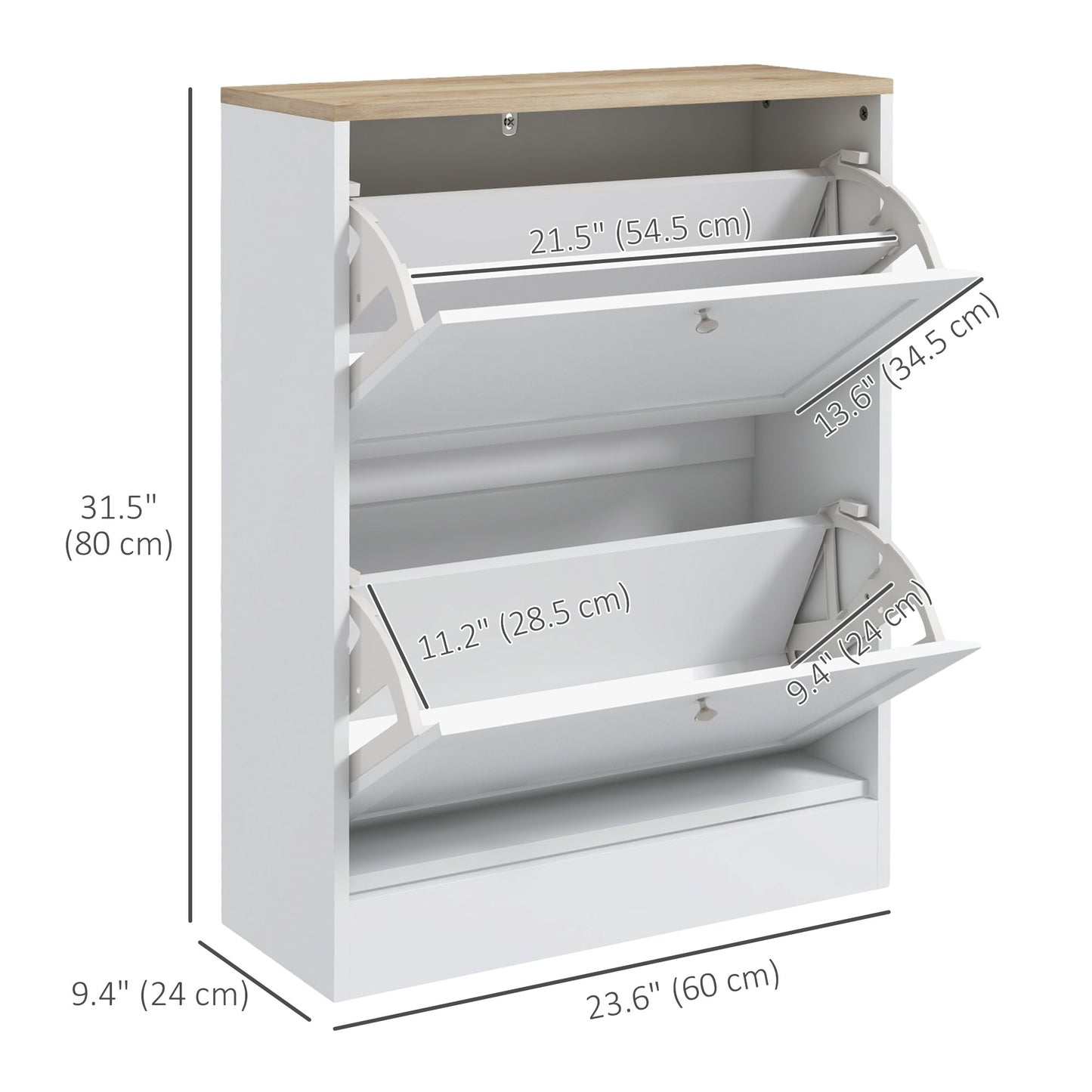 Slim Shoe Storage Cabinet, Modern Shoe Cabinet with 2 Flip Drawers and Adjustable Shelves for 12 Pairs, White Shoe Storage Cabinets & Racks   at Gallery Canada