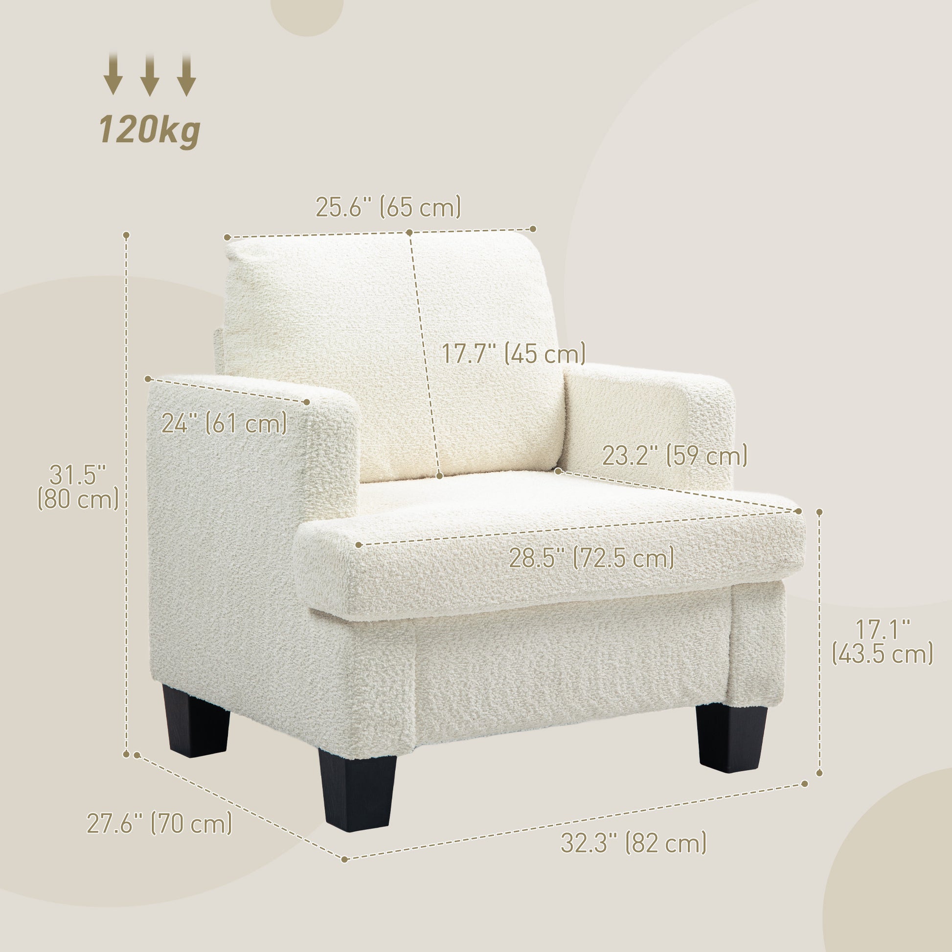 Modern Armchair, Upholstered Chenille Accent Chair with Wood Frame and Back Pillow for Living Room, Cream White Accent Chairs at Gallery Canada