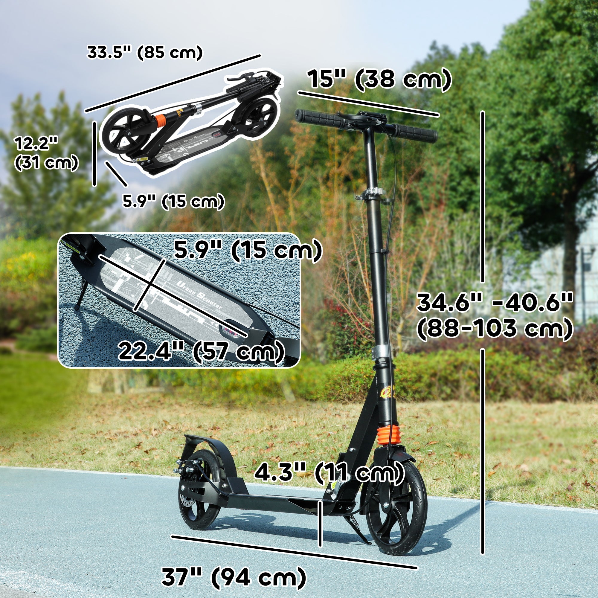 Foldable Kids Scooter with 4 Adjustable Height, Double Brake, Shock Absorption for Ages 6-12, Black Scooters at Gallery Canada