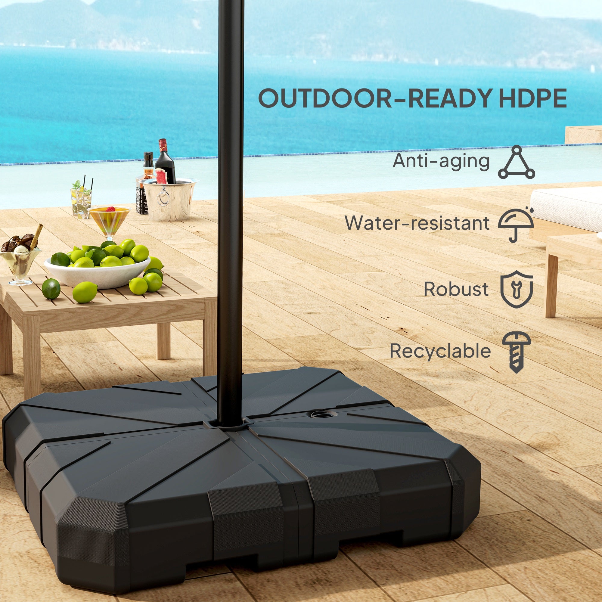 Square Patio Umbrella Base Weight, Heavy Duty Cantilever Offset Umbrella Base, Filled Up to 143lbs with Stand or 130lbs with Water for Garden Poolside, Black Umbrella Bases at Gallery Canada