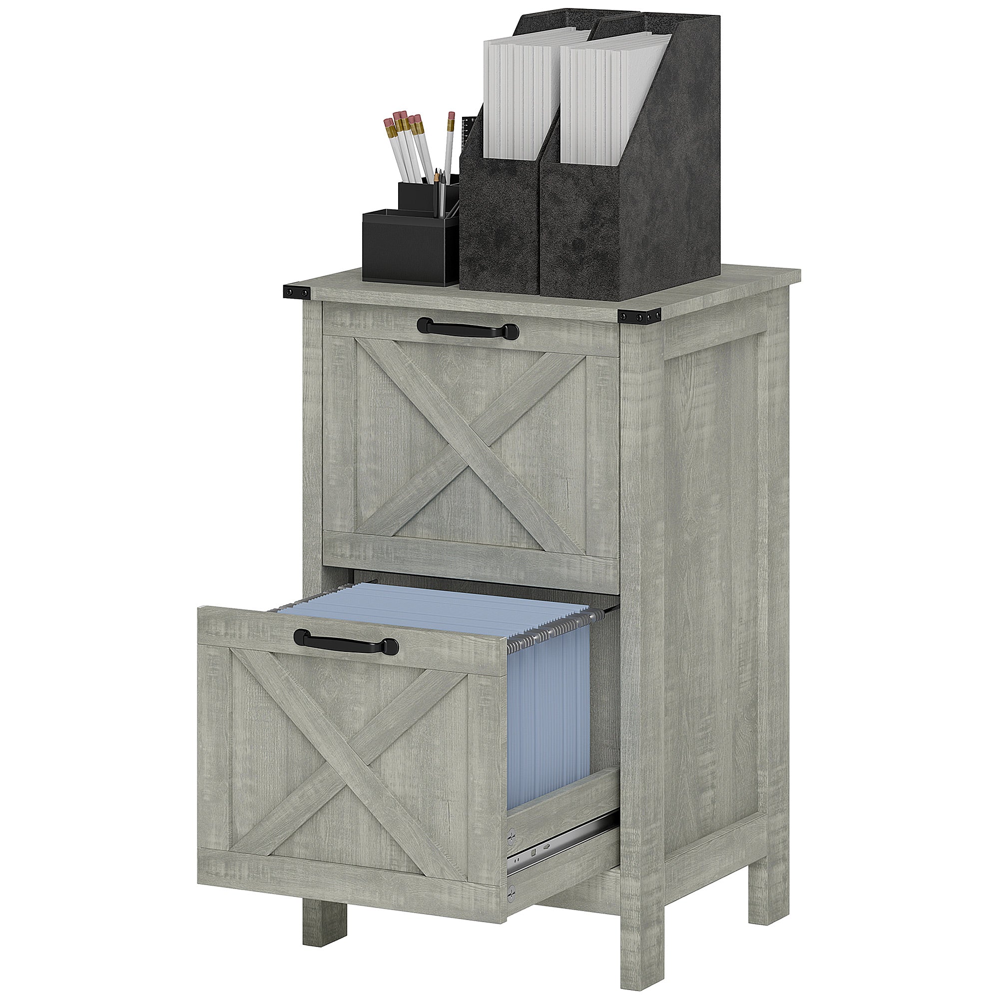 Vertical Filing Cabinet with 2 Drawers, Rustic Farmhouse Office Storage Cabinet for A4, Letter Size, Stone Grey Office Cabinets & Cupboards Stone Grey at Gallery Canada
