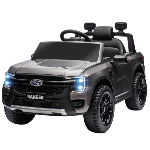 Ford Ranger Licensed 12V Ride on Car Battery Powered Kids Truck w/ Rear Storage Remote, Spring Suspension, Grey