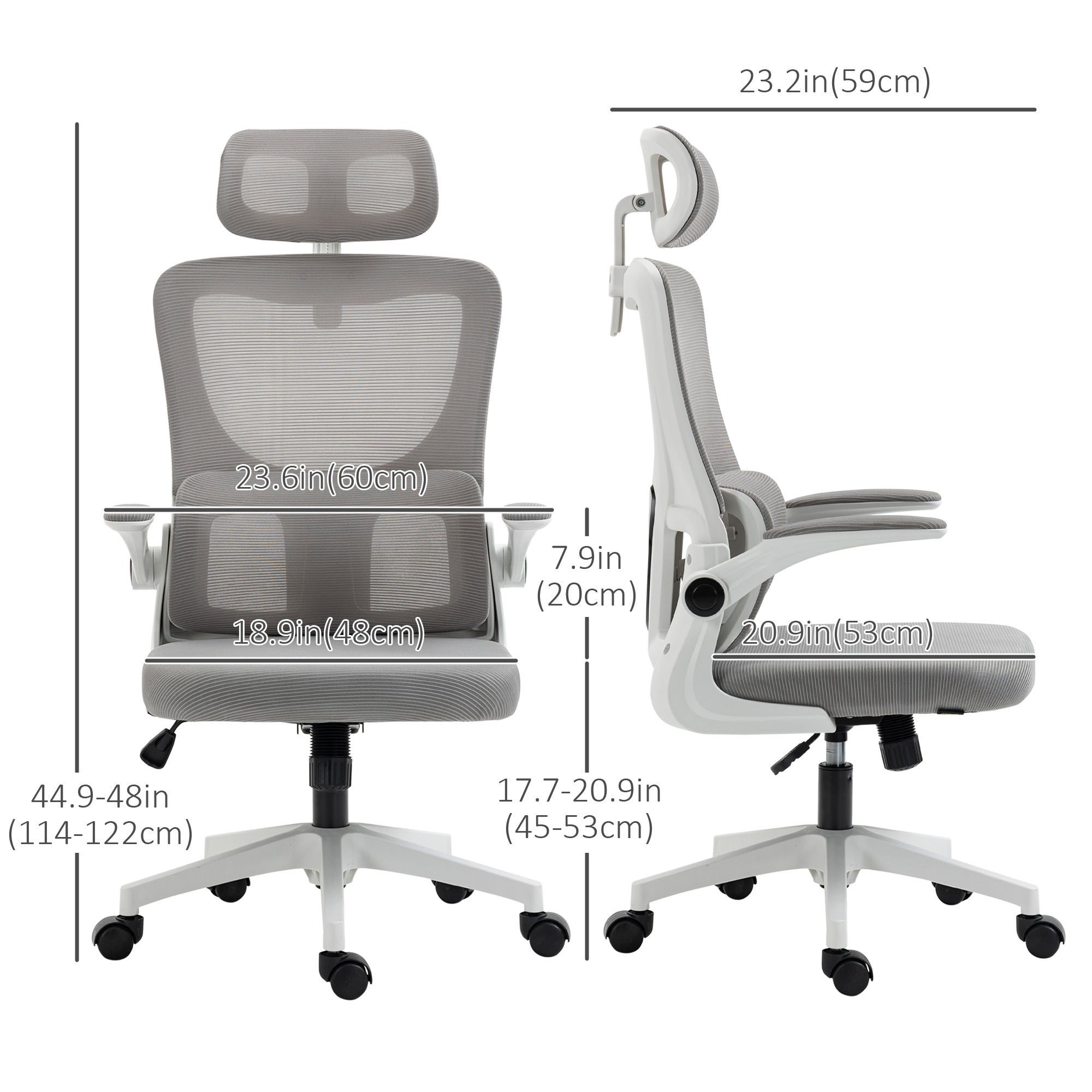 High Back Office Chair, Mesh Computer Desk Chair with Adjustable Headrest, Lumbar Support, Armrest, Adjustable Height, Grey Executive & Manager Chairs   at Gallery Canada