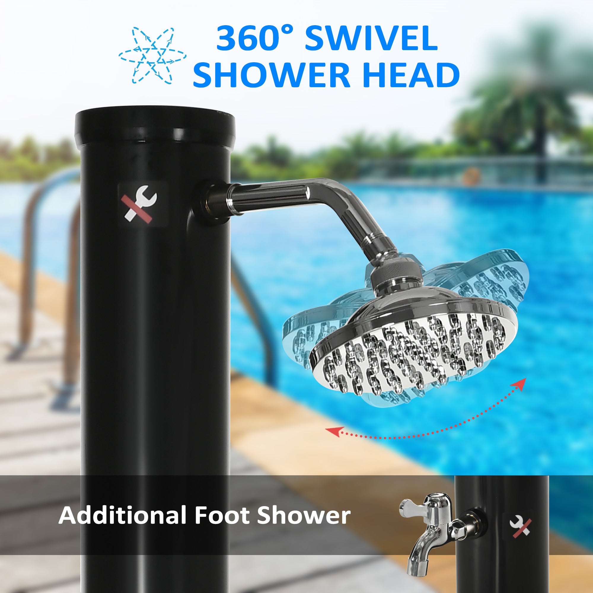 5.3 Gallons Solar Shower with Rotating Rainfall, Temperature Adjustment, 2 Section Outdoor Shower for Backyard, Black Outdoor Swimming Pools & Hot Tubs at Gallery Canada