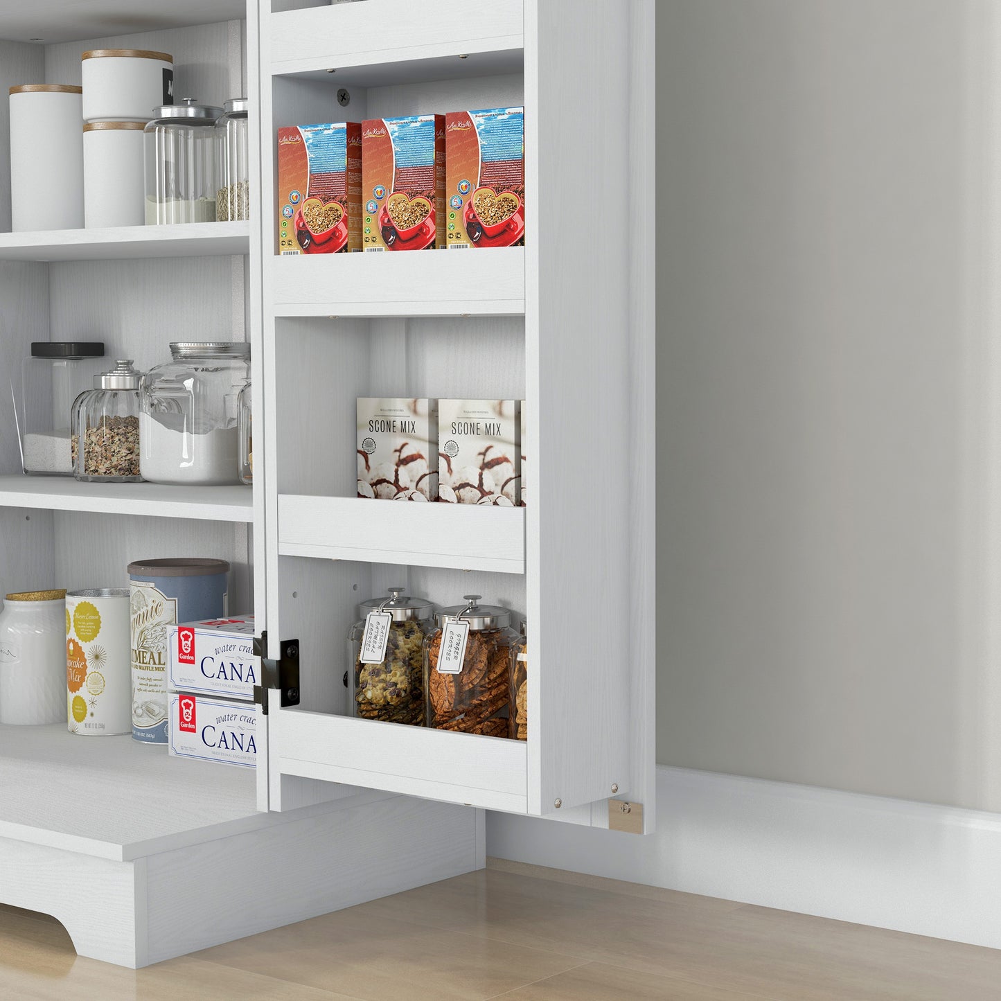 Farmhouse Kitchen Pantry Storage Cabinet, Kitchen Pantry Cabinet with Doors and Adjustable Shelves, Cream White Kitchen Pantry Cabinets   at Gallery Canada