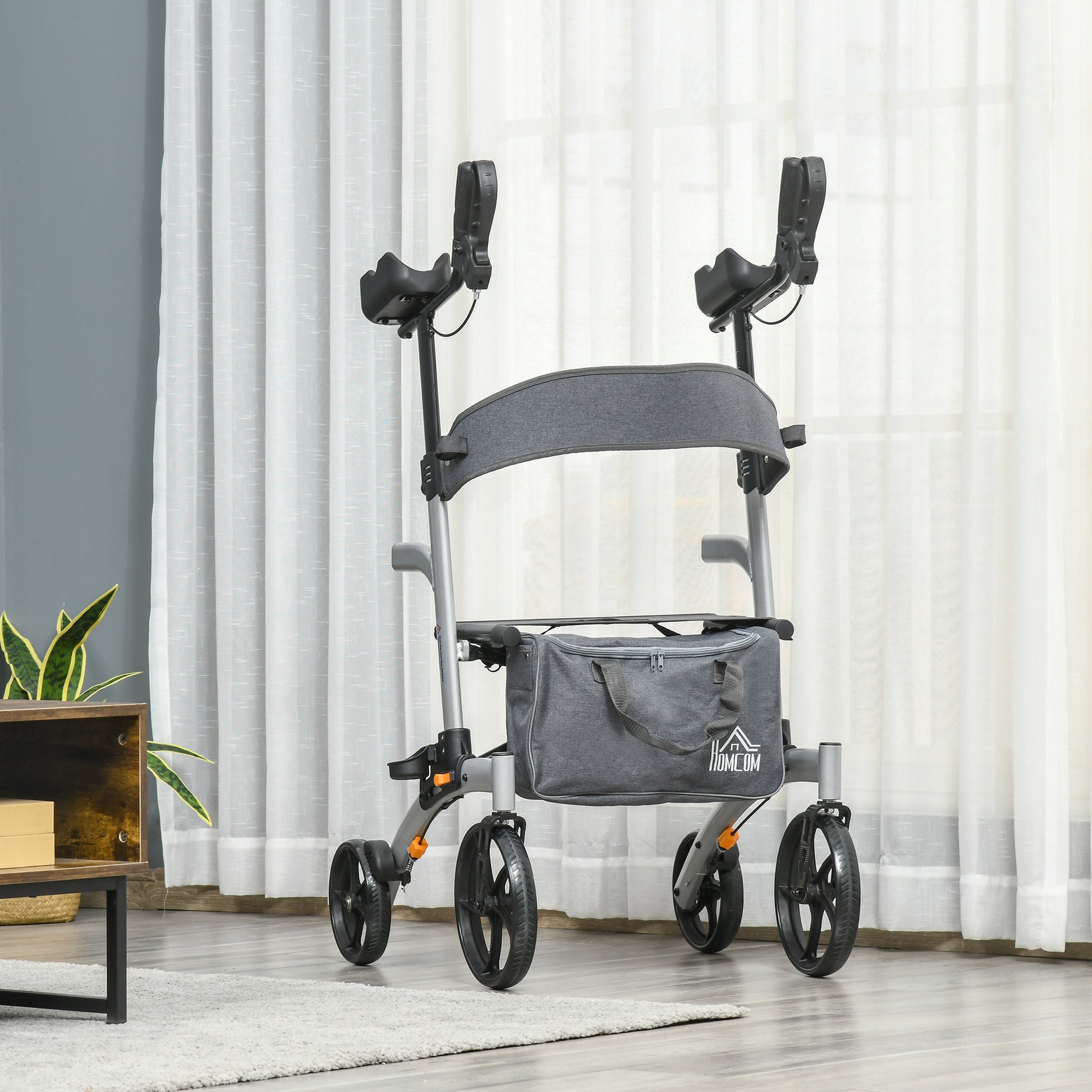 Aluminum Upright Walker with 10'' Wheels, Seat and Backrest, Folding Collator Walker with Storage Bag, Silver Knee Walker & Wheelchair Ramps   at Gallery Canada