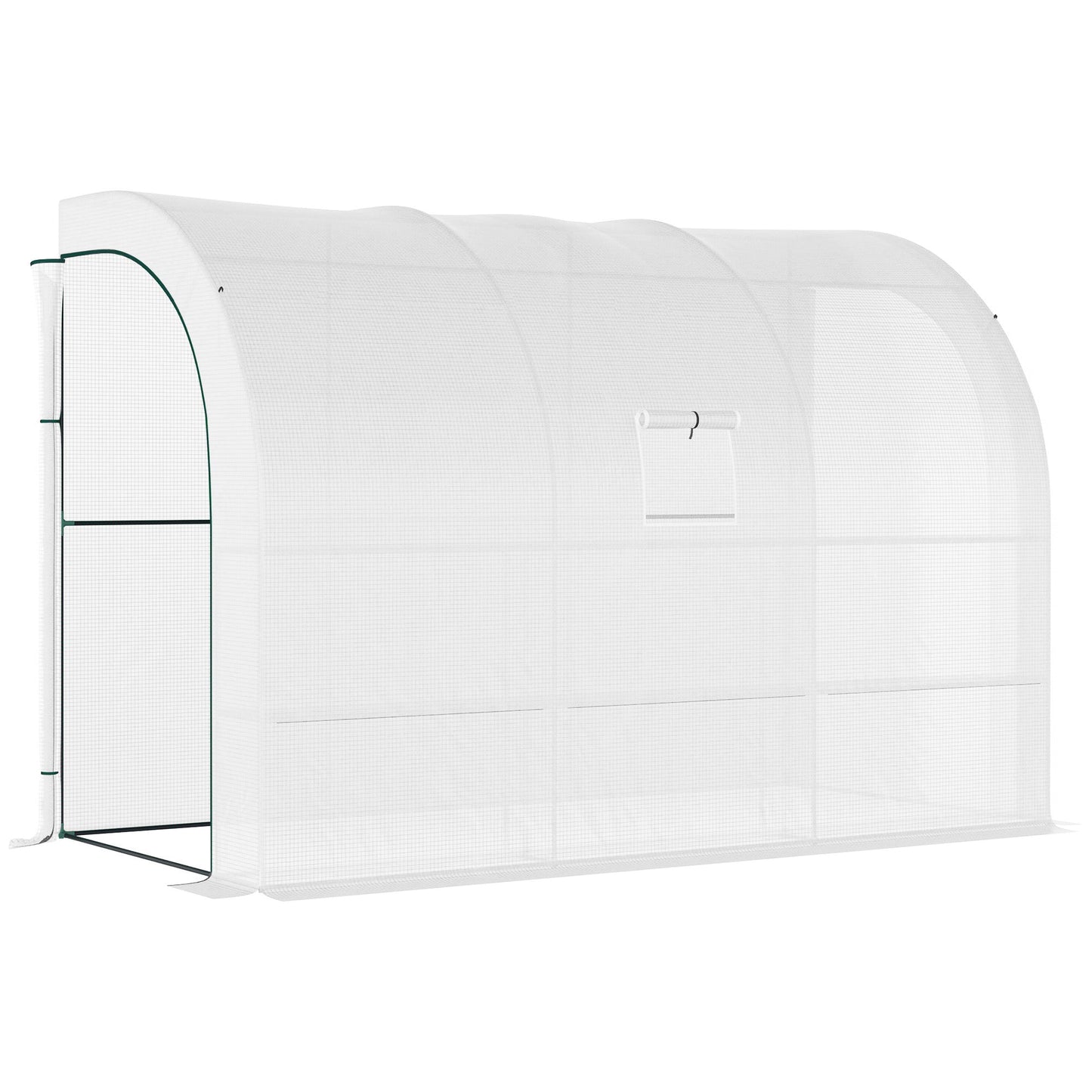 Walk-in Wall Lean-to Greenhouse, 10' x 5' x 7' Outdoor Gardening Green House with PE Cover, Windows, Shelves and 2 Zipper Doors, White Walk In Greenhouses White  at Gallery Canada