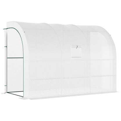 Walk-in Wall Lean-to Greenhouse, 10' x 5' x 7' Outdoor Gardening Green House with PE Cover, Windows, Shelves and 2 Zipper Doors, White Walk In Greenhouses White  at Gallery Canada