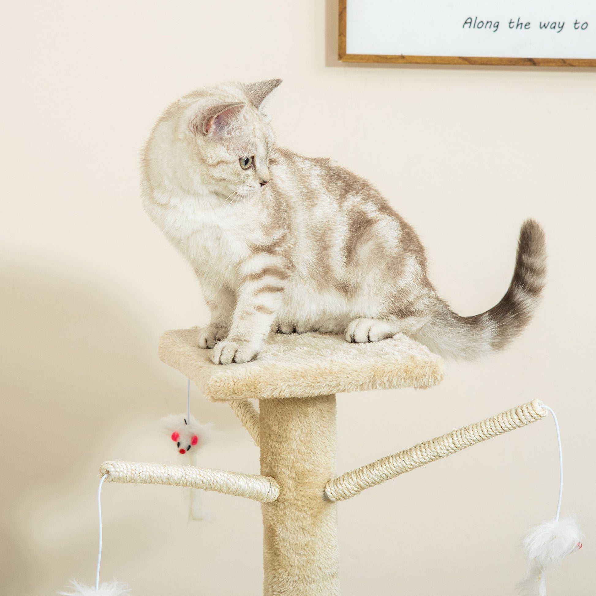 52" Multi-Level Cat Tree, Kitten Playhouse, Cat Activity Center with Scratching Post Rest Condo, Hammock Beige Cat Towers   at Gallery Canada