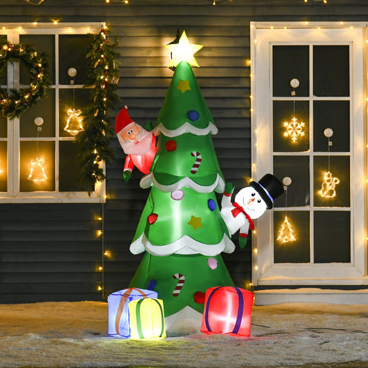 7 Feet Tall Christmas Inflatable Tree, LED Lighted with Santa Claus, Snowman and Gift Box for Home Indoor Outdoor Garden Lawn Decoration Party Prop Christmas Inflatables Green  at Gallery Canada