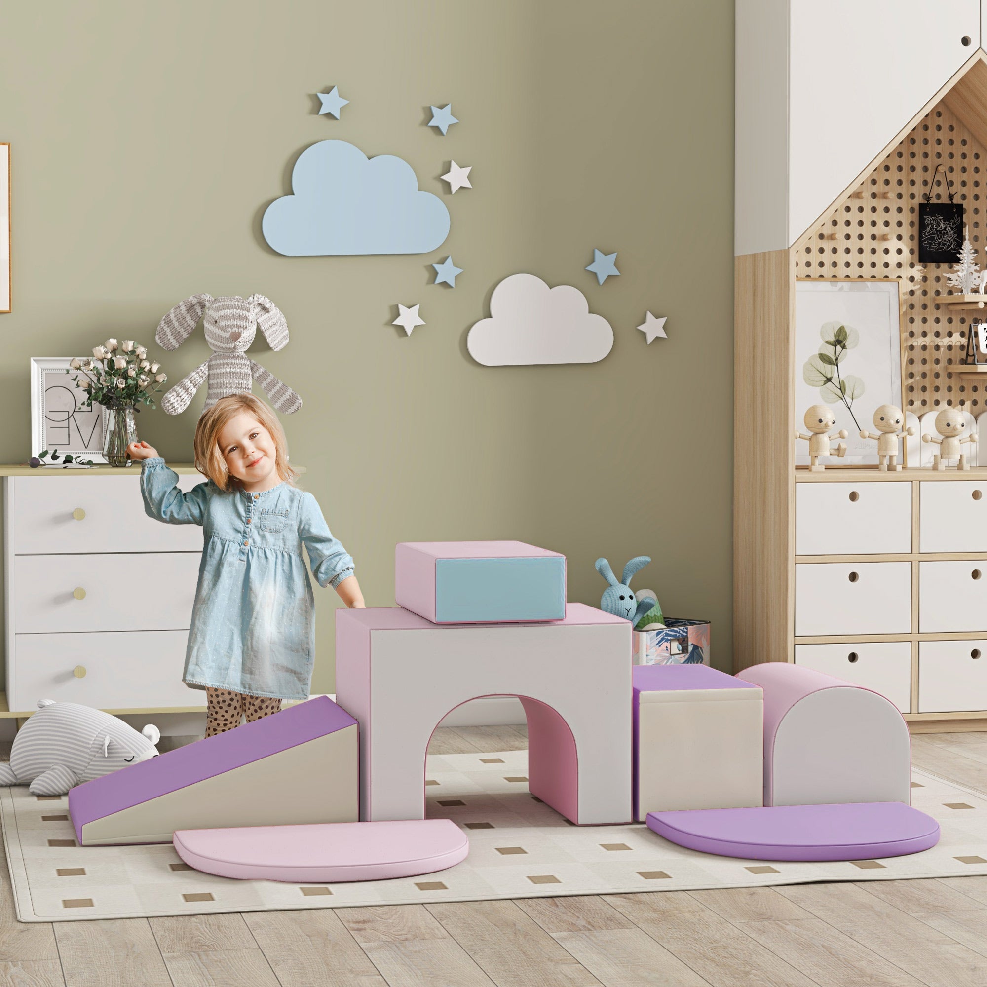 7 Piece Indoor Soft Play for Toddlers Climb and Crawl - Pink/ Purple Baby Gym & Playmats at Gallery Canada