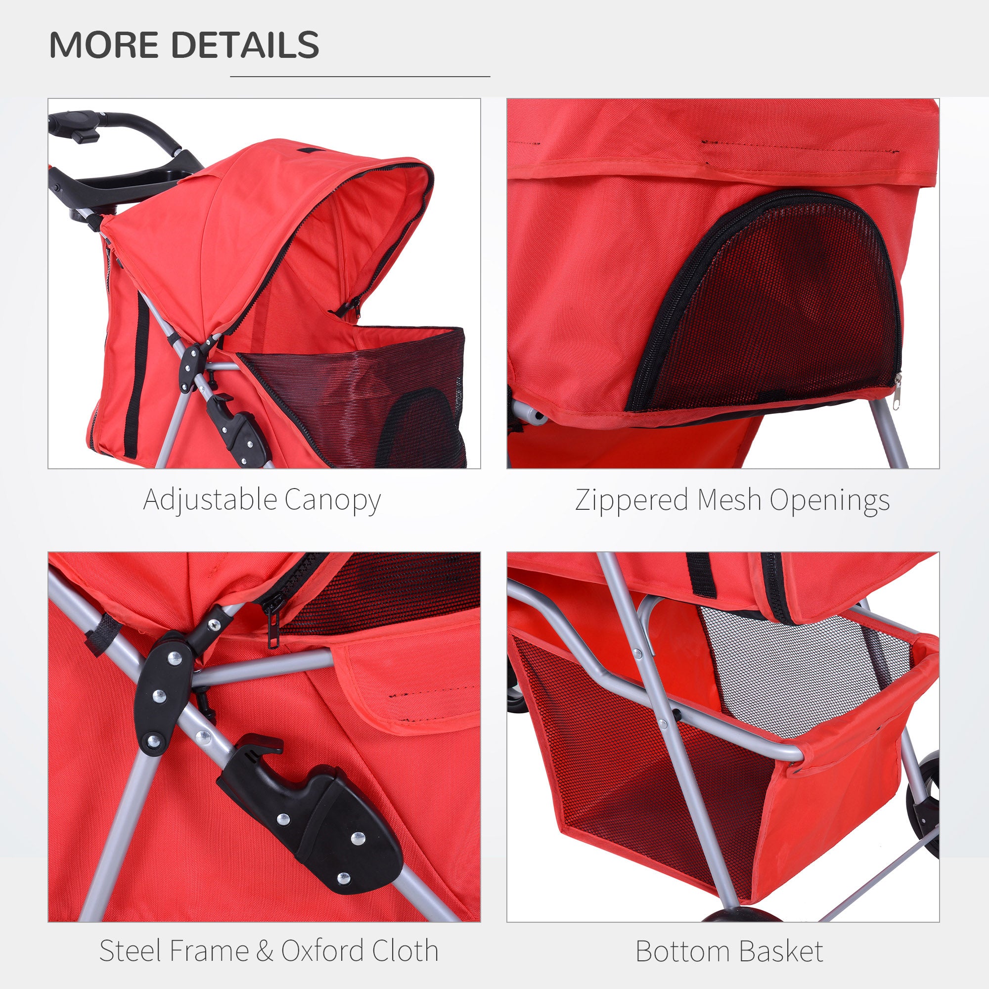 Pet Stroller Foldable Carrier for Cat, Dog and More 4 Wheels Travel Jogger with Cup Holder, Storage Basket, 360 ° swiveling front wheels, Easy Fold, Red Dog Bike Trailers & Strollers at Gallery Canada
