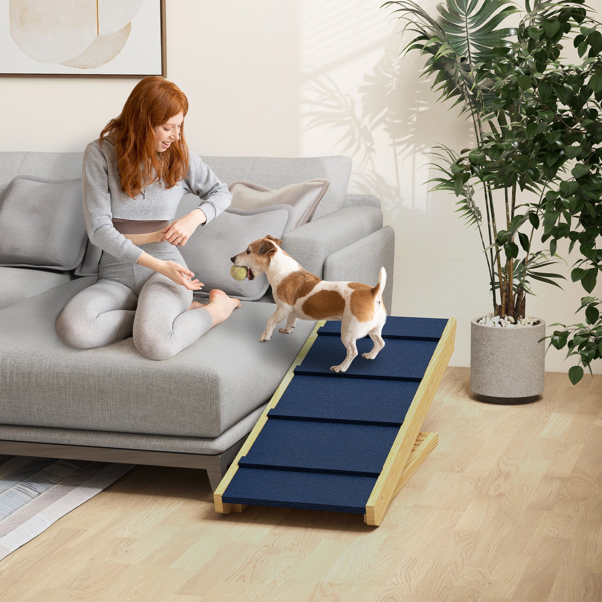 Adjustable Dog Ramp for Bed, Sofa, with Non-Slip Surface, Folding Dog Stair for Small, Medium, Large Dogs Dog Stairs Natural  at Gallery Canada