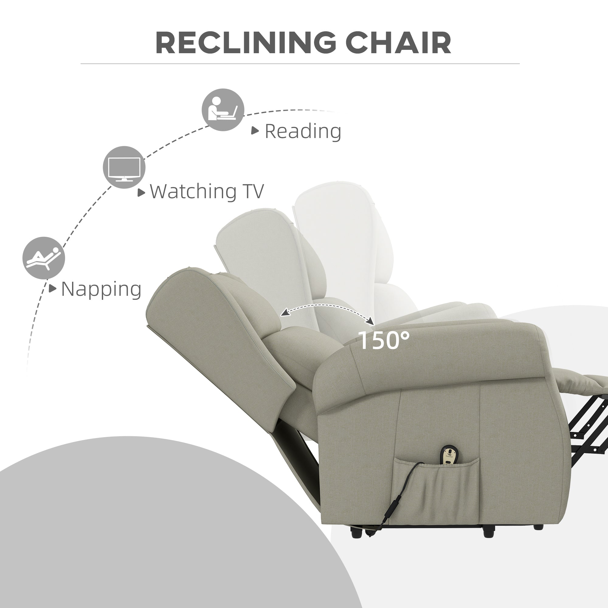 Wingback Lift Chair for Elderly, Power Chair Recliner with Footrest, Remote Control, Side Pockets, Cream White Electric Power Lift Chairs at Gallery Canada