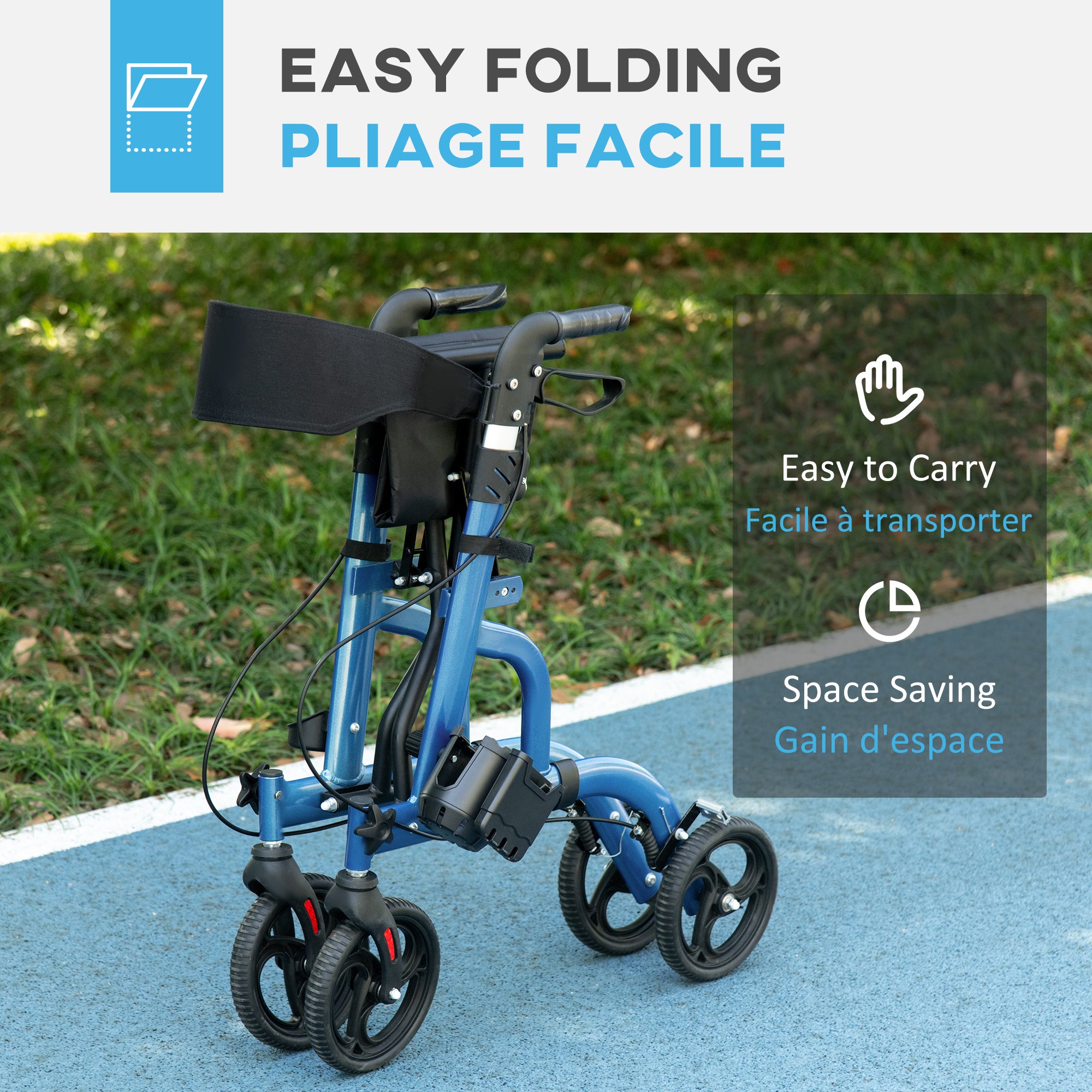Rollator Walker for Seniors and Adults with 8'' Wheels, Padded Seat and Backrest, Storage Bag Blue Knee Walker & Wheelchair Ramps at Gallery Canada