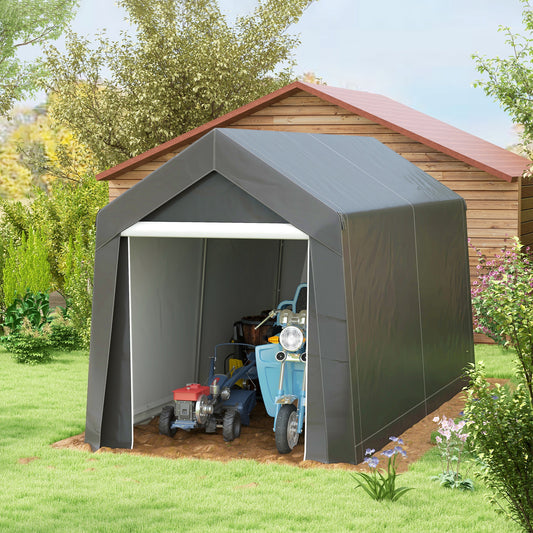 7' x 12' Outdoor Storage Shed Portable Garage with Roll-up Door for Motorcycle, Bike, Garden Tools, Dark Grey Car Shelters   at Gallery Canada