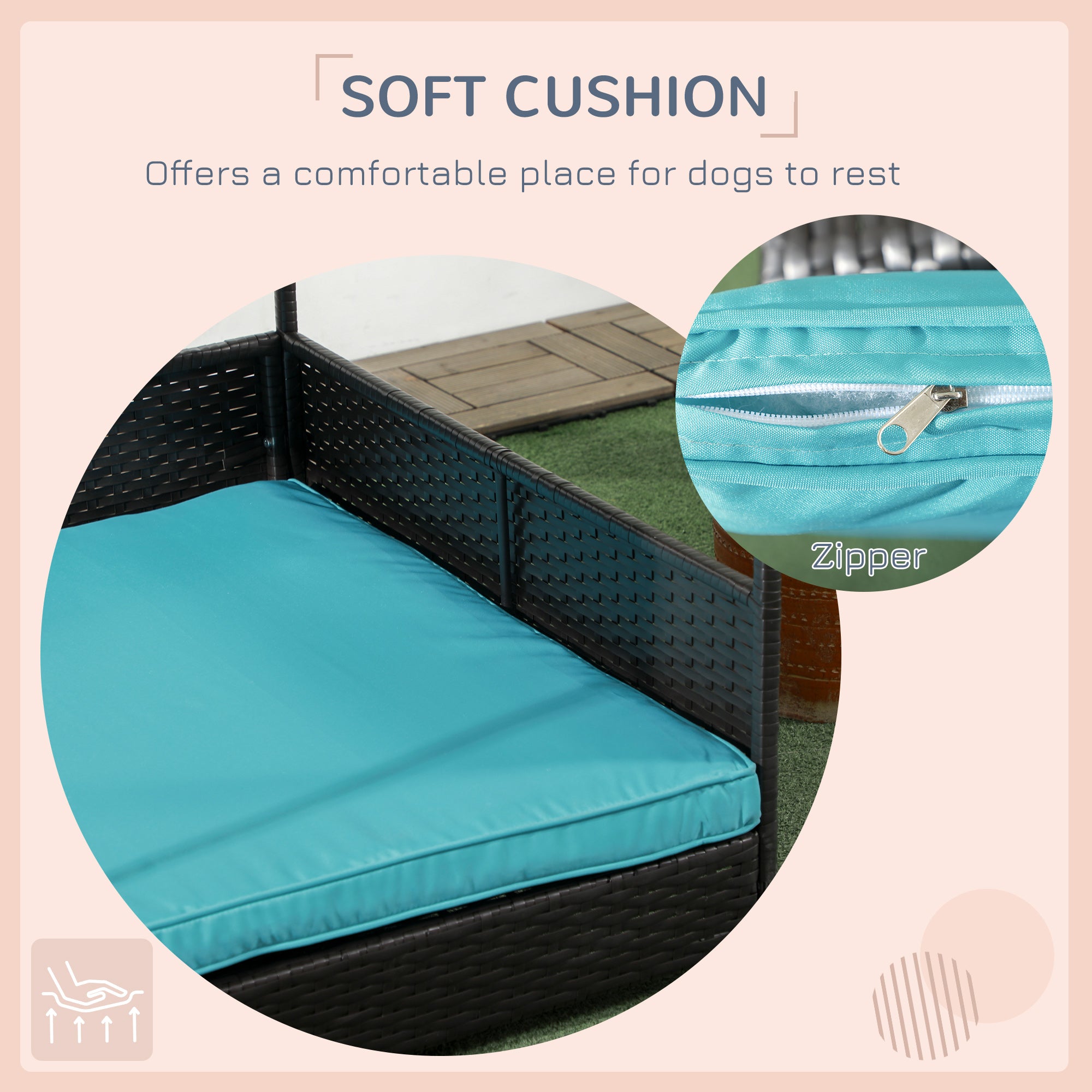 Outdoor Dog House Wicker Dog Bed with Soft Cushion Washable Cover, for Medium Large Dogs Indoor Outdoor, Blue Houses, Kennels & Pens at Gallery Canada