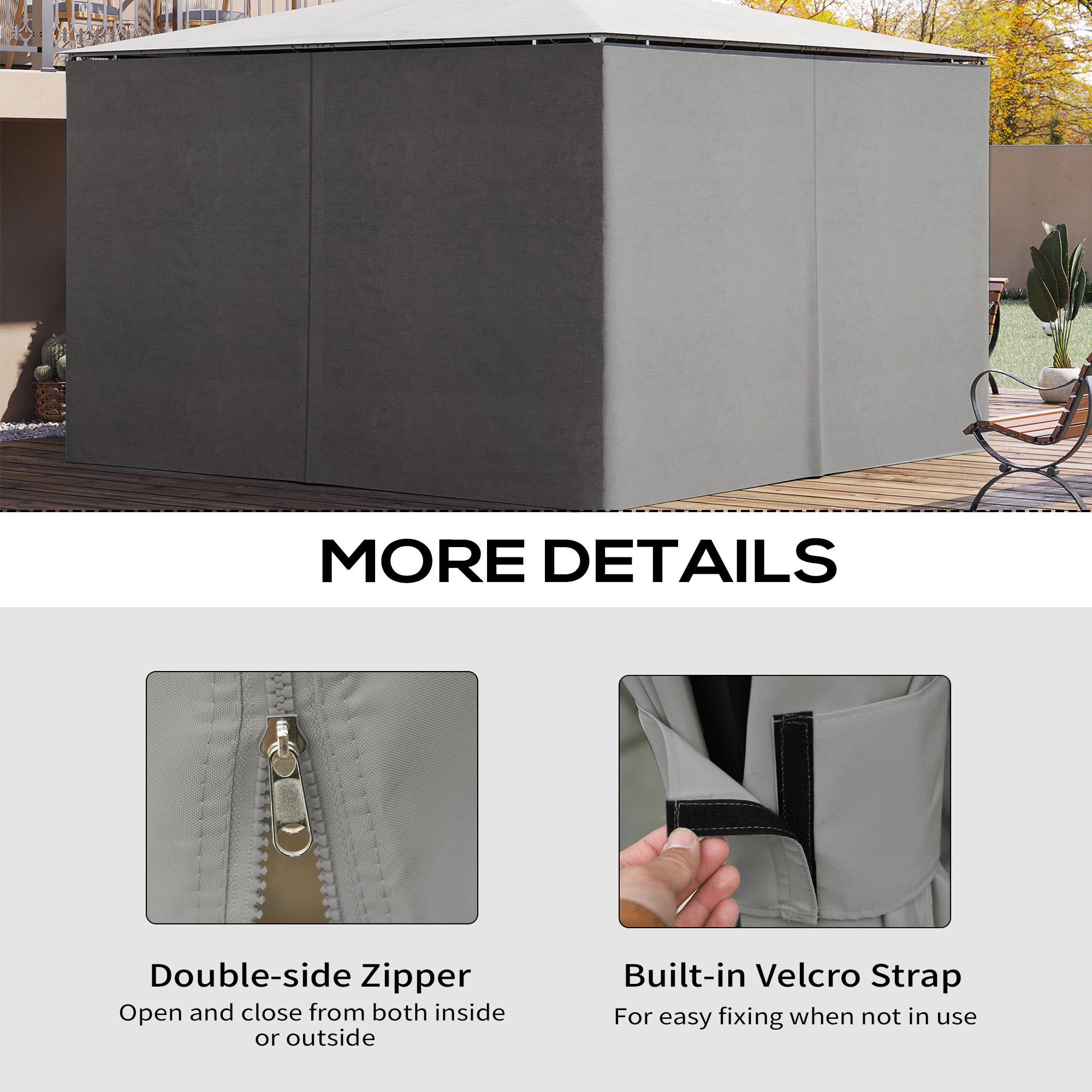 Replacement Gazebo Curtains with Zipper, 4-Panel Universal Gazebo Privacy Sidewall for Most 10' x 13' Gazebo Canopy Pavillion, Hooks/C-Rings Included, Grey Gazebo Sidewalls at Gallery Canada