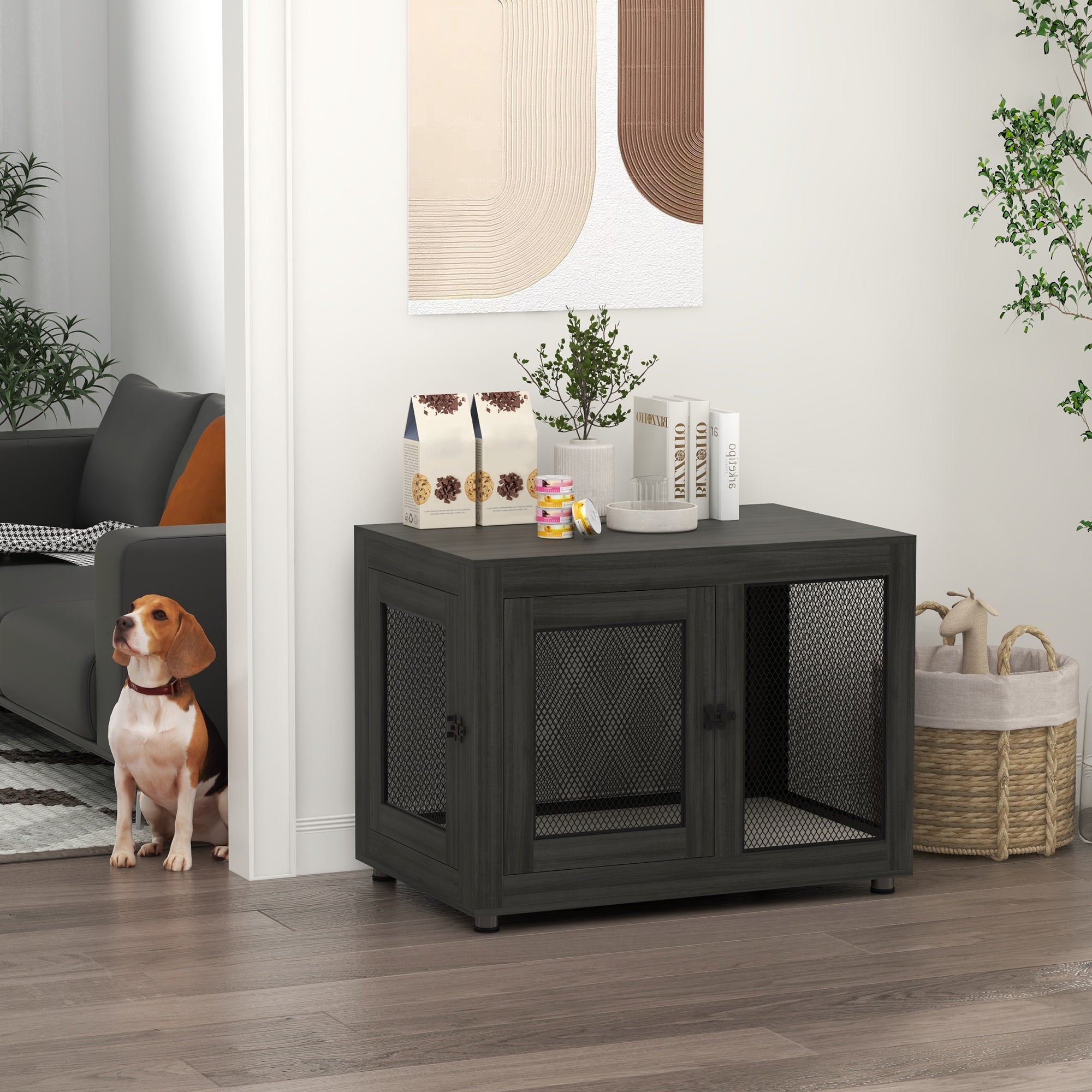 Pet Crate End Table with Water-resistant Cushion or Medium Small Dogs, Black Houses, Kennels & Pens   at Gallery Canada