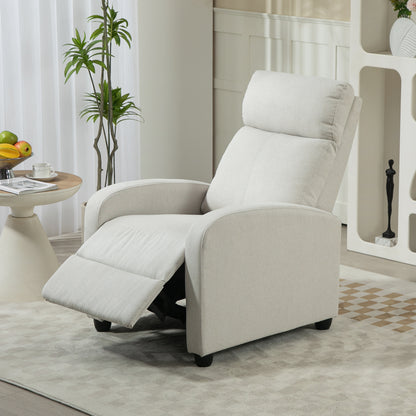 Fabric Recliner Chair Manual Home Theater Seating Single Reclining Sofa Chair with Padded Seat for Living Room, Cream White Single Sofas   at Gallery Canada