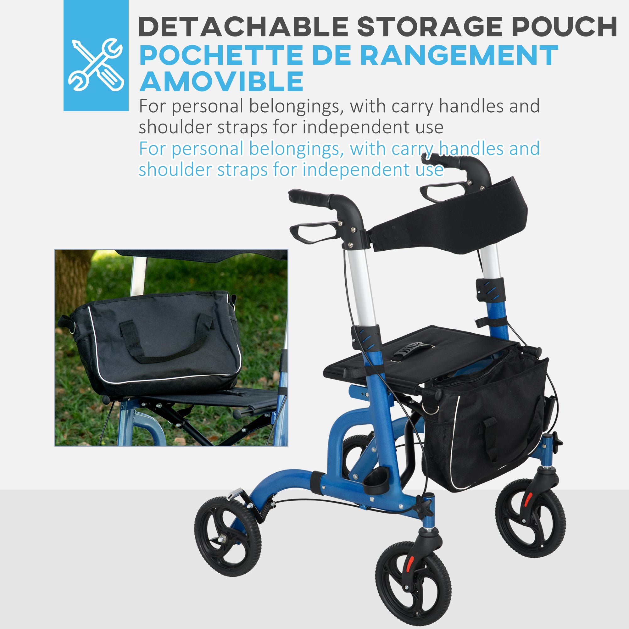 Rollator Walker for Seniors and Adults with 8'' Wheels, Padded Seat and Backrest, Storage Bag Blue Knee Walker & Wheelchair Ramps at Gallery Canada