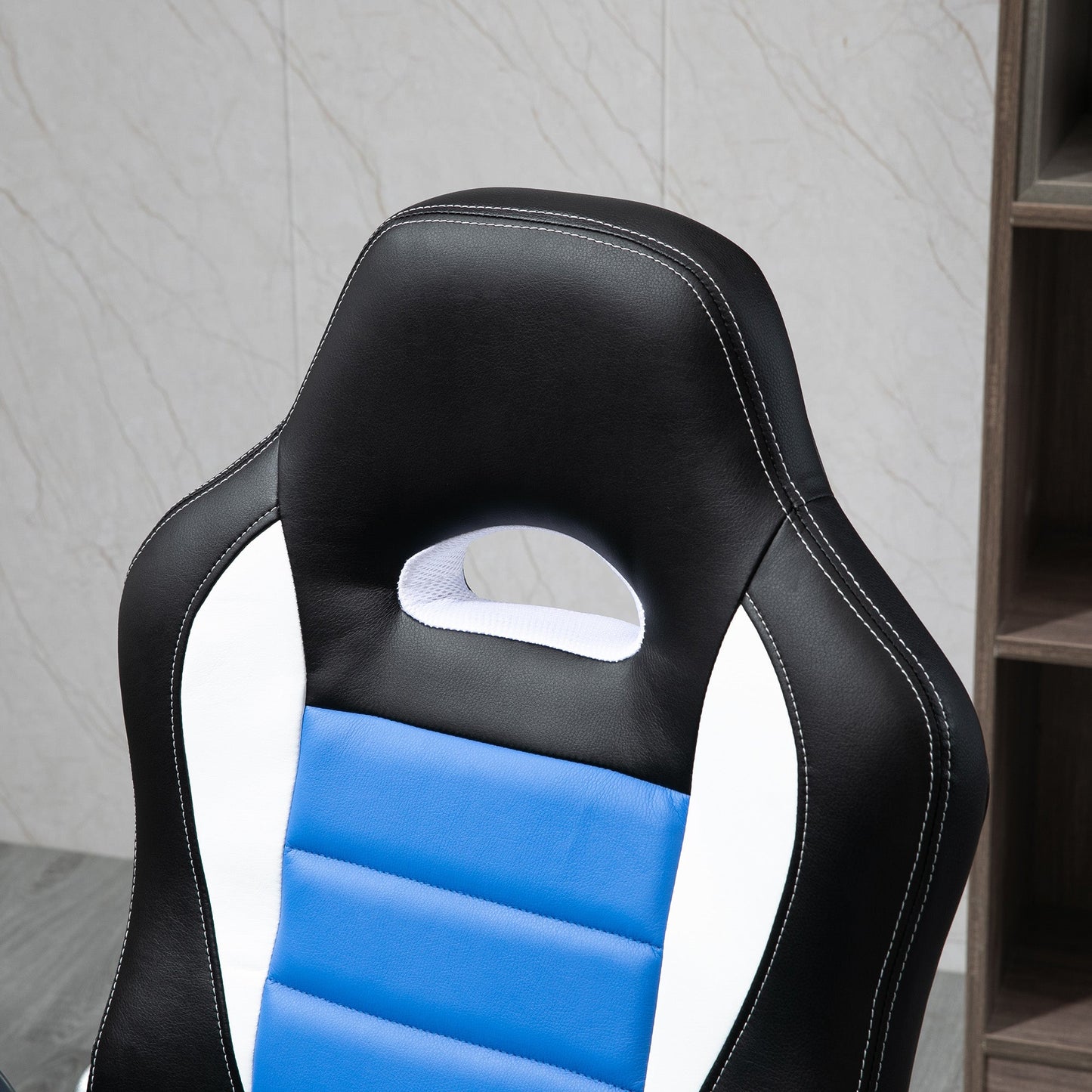 Racing Gaming Chair PU Leather Office Chair Executive Computer Desk Chair with Adjustable Height, Flip Up Armrest, Swivel Wheels, Blue Video Game Chairs   at Gallery Canada