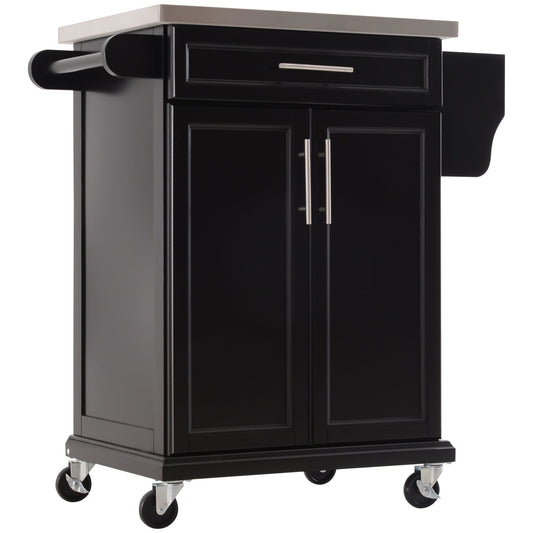 Rolling Kitchen Island, Kitchen Serving Cart with Stainless Steel Table Top on Wheels, Black Kitchen Islands & Kitchen Carts Black  at Gallery Canada