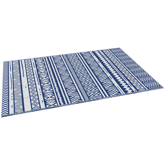 Reversible Outdoor Rug, Patio Floor Mat, 6' x 9' Plastic Rug for Backyard, Deck, Beach, Camping, Dark Blue and White Garden Decor at Gallery Canada