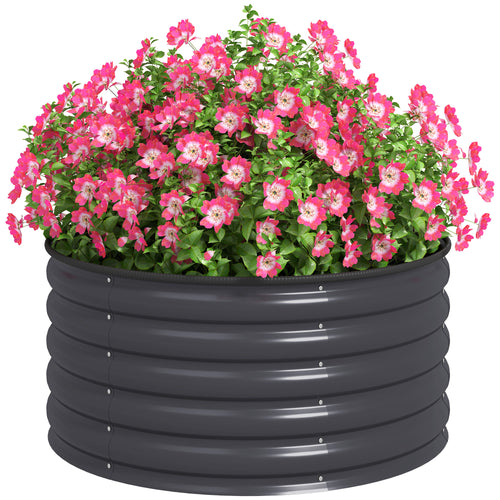 Galvanized Raised Flower Bed, 3 x 3 x 1.5 ft Outdoor Metal Raised Bed with Safety Edging and Gloves, Dark Grey