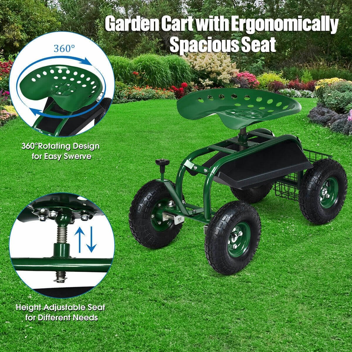 4-Wheel Rolling Garden Cart Work Seat Garden Carts   at Gallery Canada