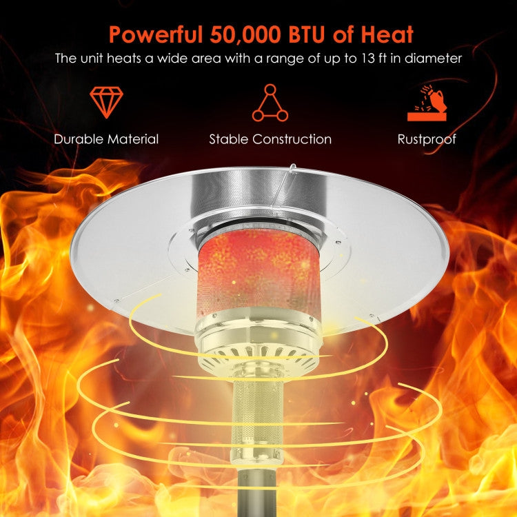 50000 BTU Stainless Steel Propane Patio Heater with Trip over Protection, Black Patio Heaters at Gallery Canada