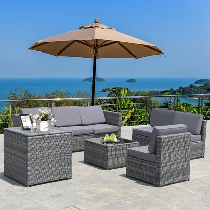 8 Pieces Wicker Sofa Rattan Dining Set Patio Furniture with Storage Table, Gray Outdoor Sectionals   at Gallery Canada