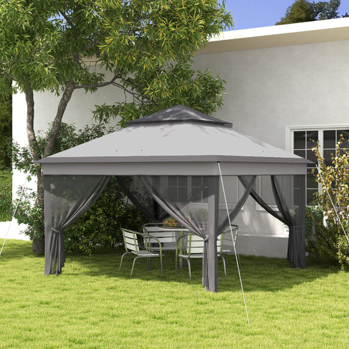 10.7 x 10.7ft Pop Up Gazebo, Adjustable Instant Sun Shelter with UV30+ Roof Cover, Removable Mesh Curtains, Light Grey