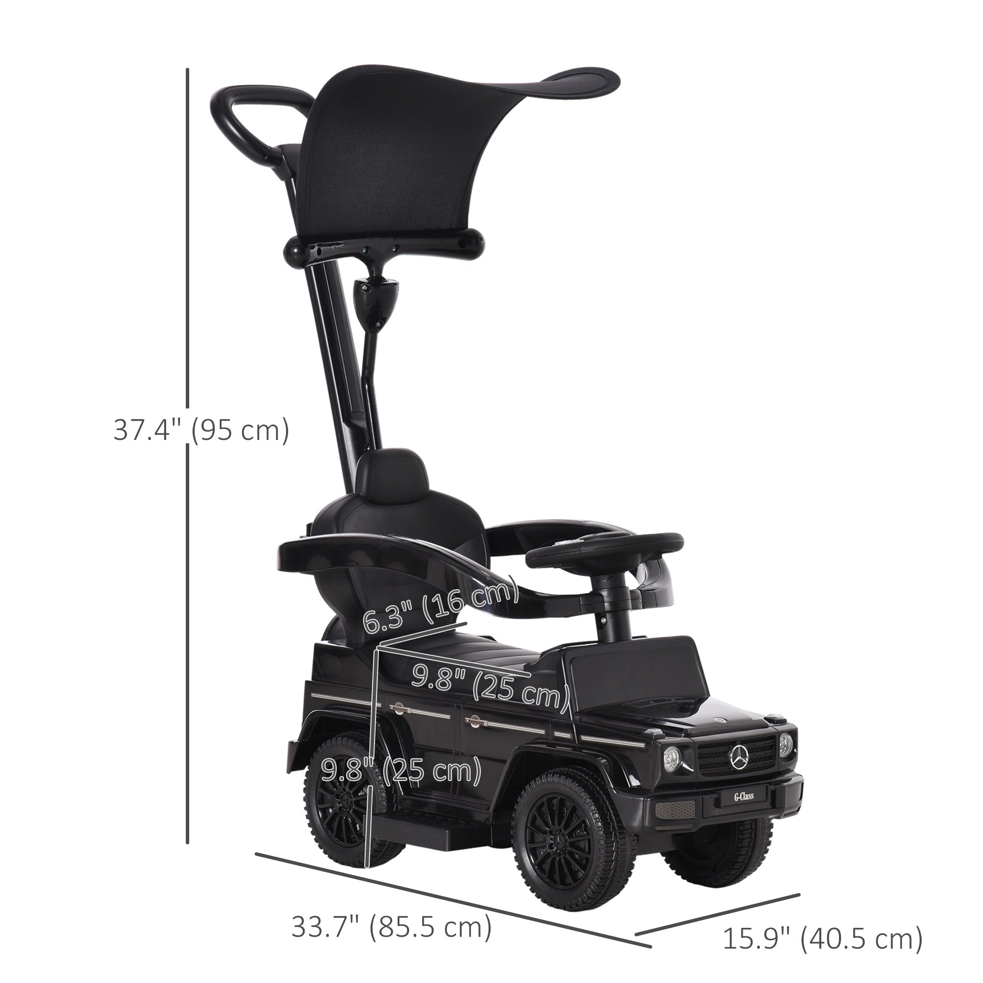 Mercedes-Benz G350 Licensed Push Car, 3-in-1 Toddler Sliding Car with Horn, Steering, Foot Rest, Seat Storage, Black Push Cars for Toddlers at Gallery Canada